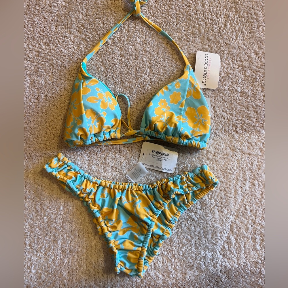 BRAND NEW Bobbi Rocco Turqouise/ Yellow Tropical Flower Print Bikini